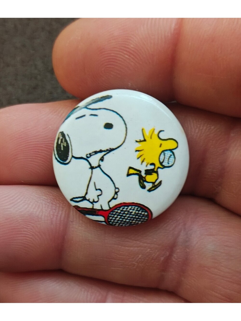 1970s/80s Peanuts Snoopy & Woodstock Tennis Pinback Button